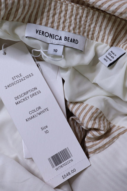 VERONICA BEARD Mackey Seersucker Dress Khaki White NWT Stretch Cotton Women's 10