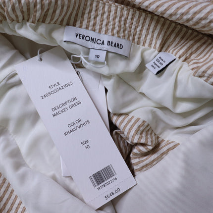 VERONICA BEARD Mackey Seersucker Dress Khaki White NWT Stretch Cotton Women's 10