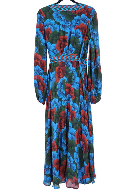 OLIPHANT Madrid Blue Wrap Dress NWT Floral Maxi Long Sleeve Women's M