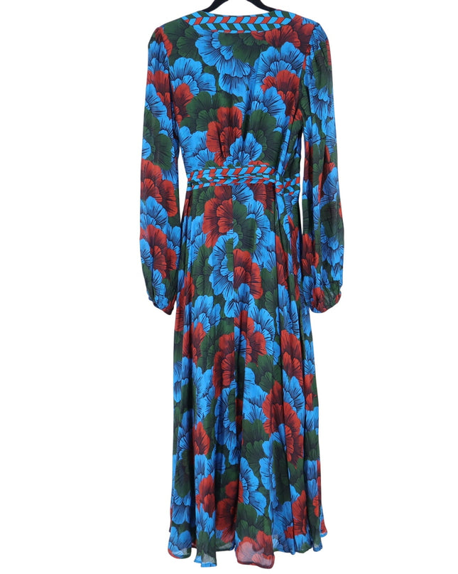 OLIPHANT Madrid Blue Wrap Dress NWT Floral Maxi Long Sleeve Women's M