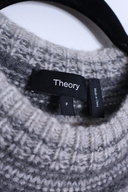 THEORY Fair Isle Sweater Melange Light Grey Wool Blend Long Sleeve Women's P/00