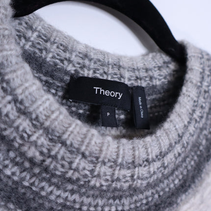 THEORY Fair Isle Sweater Melange Light Grey Wool Blend Long Sleeve Women's P/00