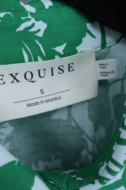 EXQUISE Green Tobie Blouse Short Sleeve Pleated Button Front Women's S
