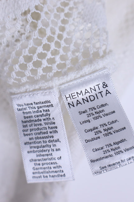 HEMANT & NANDITA Chemical Lace Button Front Shirt White Floral Women's XS
