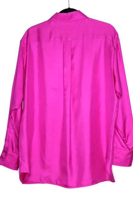 MAX MARA Silk Satin Button Down Shirt Fuchsia Pink Long Sleeve Blouse Women's 16