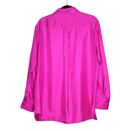 MAX MARA Silk Satin Button Down Shirt Fuchsia Pink Long Sleeve Blouse Women's 16