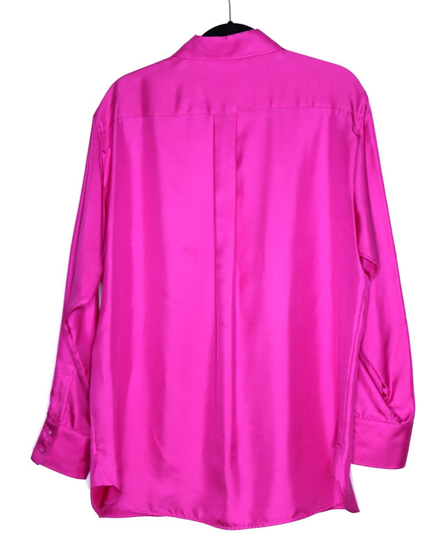 MAX MARA Silk Satin Button Down Shirt Fuchsia Pink Long Sleeve Blouse Women's 16