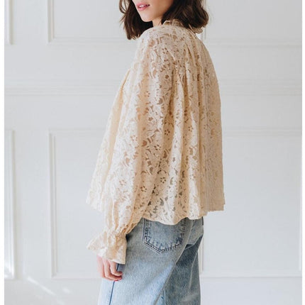 Mille Chantal Lace Blouse with Cami Vanilla Mock Neck Long Sleeve Women's XS