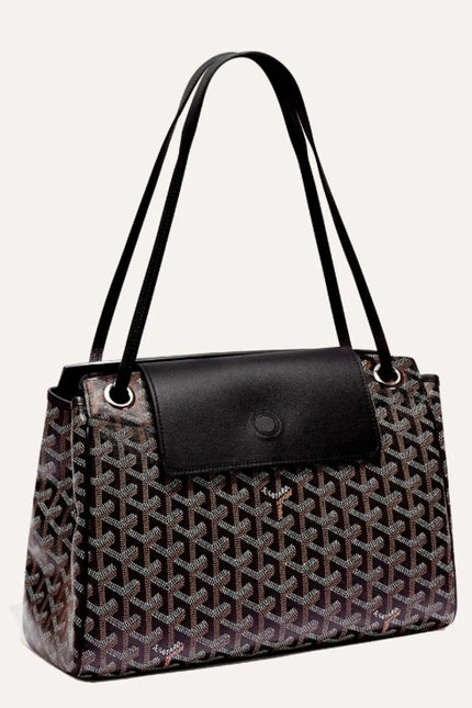 GOYARD Rouette Souple Shoulder Bag Black and Brown Coated Canvas Chevron