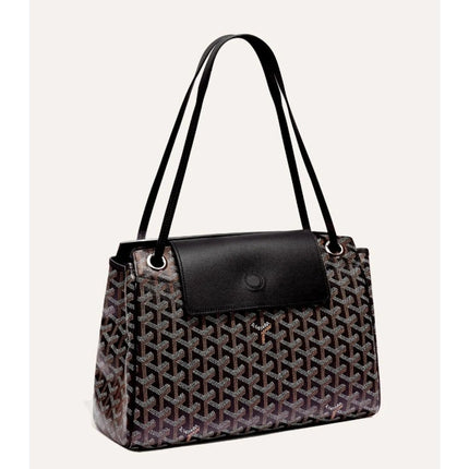 GOYARD Rouette Souple Shoulder Bag Black and Brown Coated Canvas Chevron