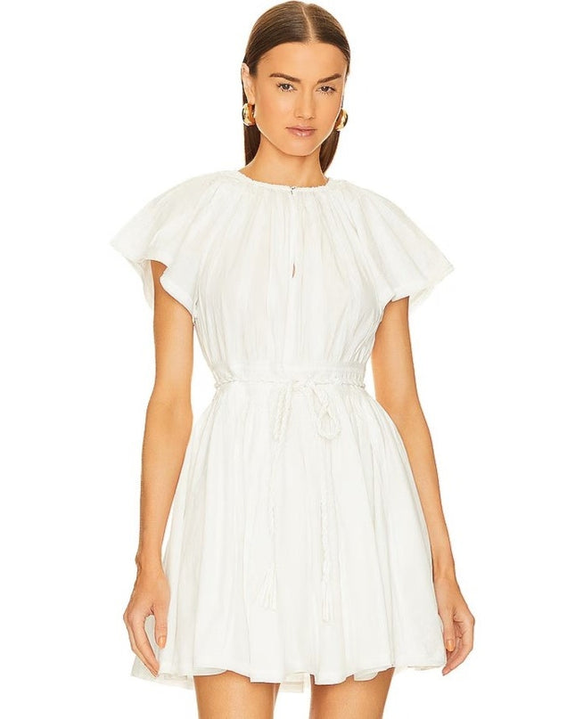 ULLA JOHNSON Jessa Mini Dress NWT Pristine White Pleated Cotton Poplin Women's 2