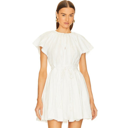 ULLA JOHNSON Jessa Mini Dress NWT Pristine White Pleated Cotton Poplin Women's 2
