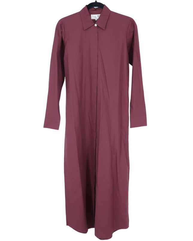 Mille Stella Shirt Dress Burgundy Midi Button Front Long Sleeve Women's XXS