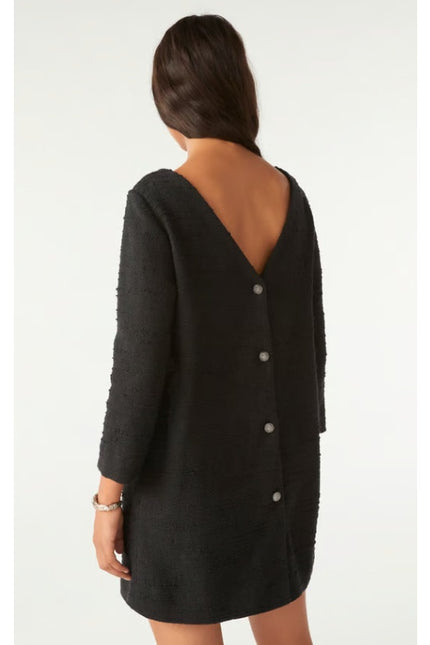 BA&SH Auxane Dress Black NWT Tweed Long Sleeve Button Back Mini Women's 4/US XL
