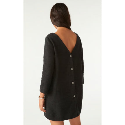 BA&SH Auxane Dress Black NWT Tweed Long Sleeve Button Back Mini Women's 4/US XL