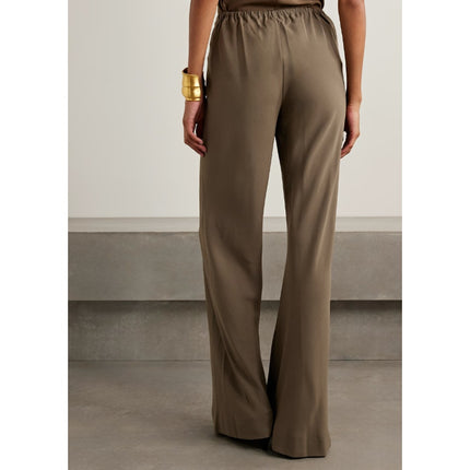 STAUD Stroll Crepe Flared Pants Truffle Brown Wide Leg Pull On Women's S