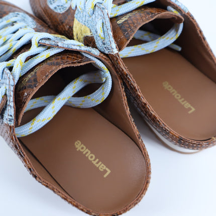 Larroude Stella Mule Sneakers Python Printed Leather Brown Lace Up Women's 6.5