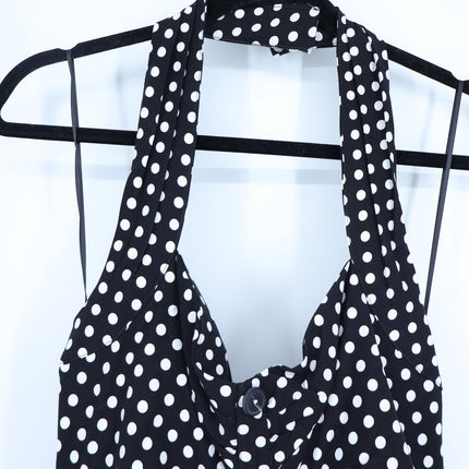 MAEVE Halter Ruched Midi Dress Black Polka Dot NWT Sleeveless Women's 10