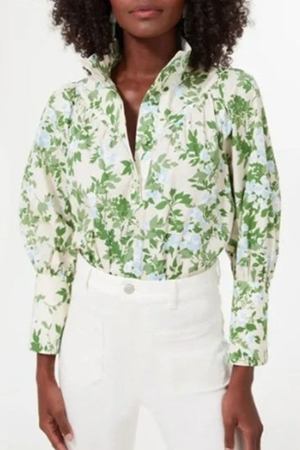 TUCKERNUCK Corrigan Popover Blouse English Ivy Green Long Sleeve Women's M