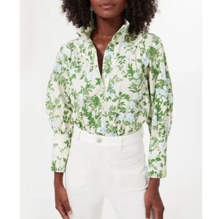 TUCKERNUCK Corrigan Popover Blouse English Ivy Green Long Sleeve Women's M