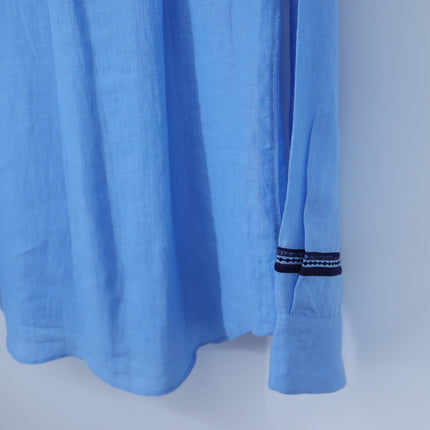 Jupe by Jackie Hand Embroidered Linen Shirt Blue Button Up Long Sleeve Women's L