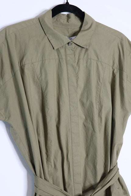 DEREK LAM NWT Mikala Belted Shirt Dress Oregano Green Short Sleeve Women's M