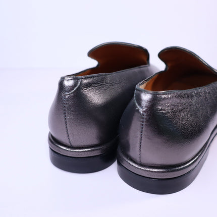 CLERGERIE Olympia Leather Smoking Loafers Pewter Metallic Flats Women's 39.5