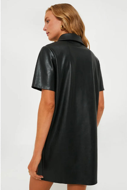 TUCKERNUCK NWT Leather Violetta Shirt Dress Black Short Sleeves Women's M