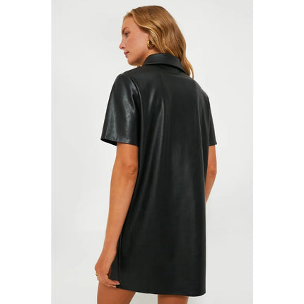 TUCKERNUCK Leather Violetta Shirt Dress NWT Black Short Sleeves Women's M