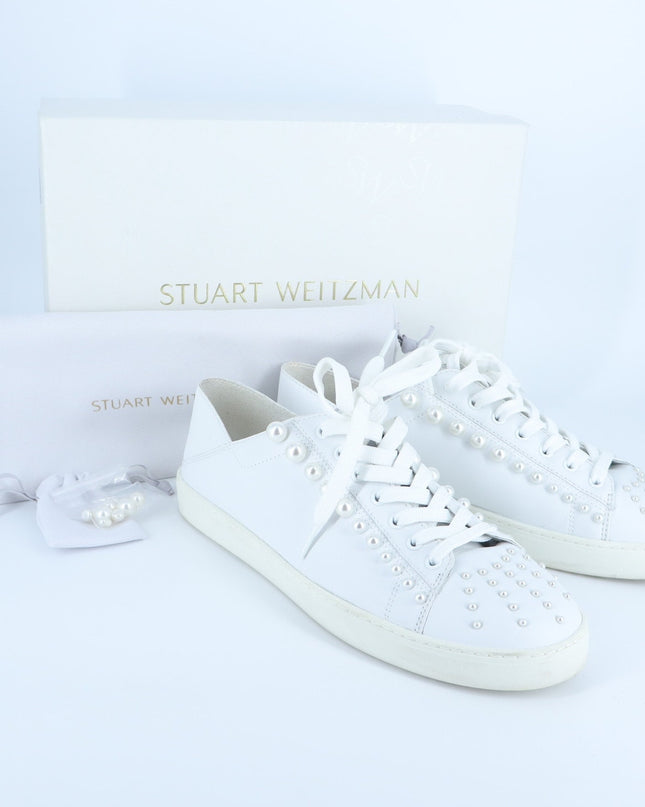 Stuart Weitzman Goldie Convertible Sneakers White Leather Lace Up Women's 10B