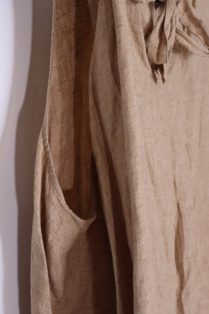 FABIANA FILIPPI Linen Tunic Top Fieno Brown Tie Up Back Sleeveless Women's 12/XL