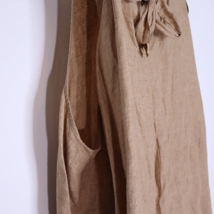 FABIANA FILIPPI Linen Tunic Top Fieno Brown Tie Up Back Sleeveless Women's 12/XL