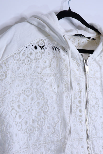 THE KOOPLES Ecru Lace Sweatshirt Zip Up Sport Hoodie Women's 1/US 4