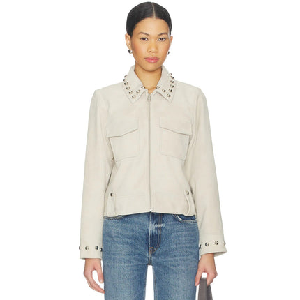 Rails Zeta Studded Jacket Taupe Goat Suede Leather Zip Up Women's S