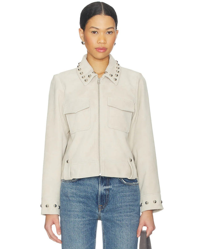Rails Zeta Studded Jacket Taupe Goat Suede Leather Zip Up Women's S