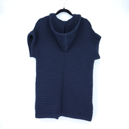 Worth New York Ribbed Open Cardigan Navy Blue Hooded Short Sleeve Women's XSP