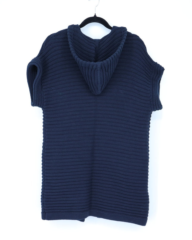 Worth New York Ribbed Open Cardigan Navy Blue Hooded Short Sleeve Women's XSP