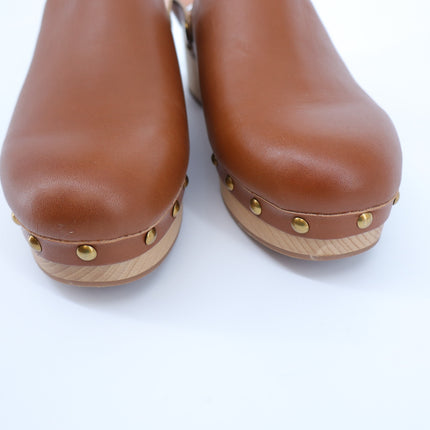 J. Crew Convertible Leather Clogs Brown Studded Wood Sole Slingback Women's 9