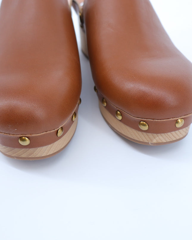J. Crew Convertible Leather Clogs Brown Studded Wood Sole Slingback Women's 9