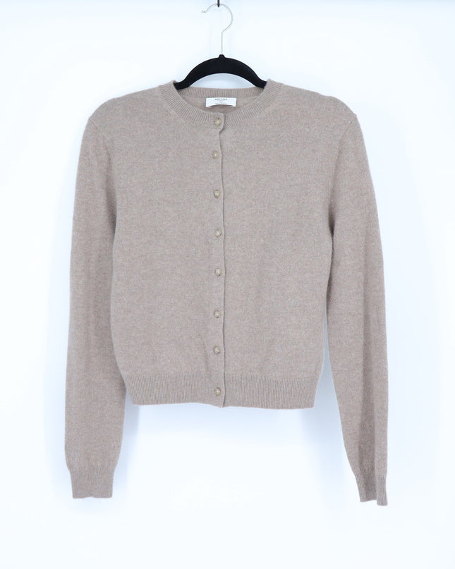 Aritzia Bare 100% Cashmere Noteworthy Cardigan Heathered Nomad Taupe Women's XS