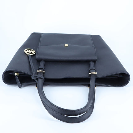Michael Kors Jet Set Pocket Tote Bag Black Saffiano Leather Shoulder Purse