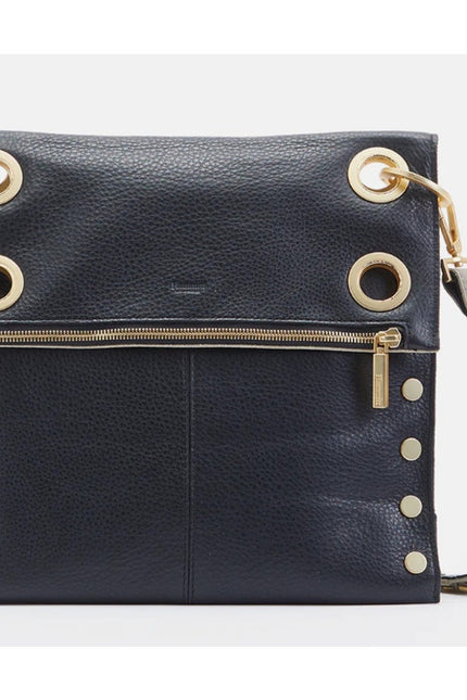 HAMMITT Large Montana Reversible Crossbody Bag Black Leather and Gold Envelope
