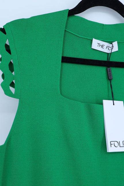 THE FOLD Vienna Sculpt Knit Midi Dress Emerald Green NWT Laser Cut Women's 10