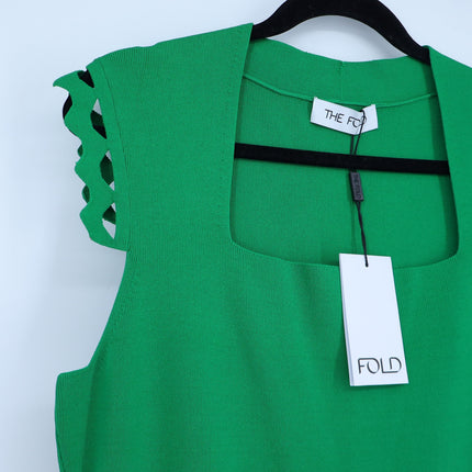 THE FOLD Vienna Sculpt Knit Midi Dress Emerald Green NWT Laser Cut Women's 10