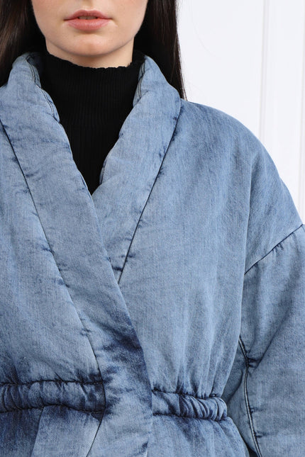 BA&SH NEW Blouson Caly Denim Puffer Lady Jacket Blue Jean Lagenlook Women's 2/M