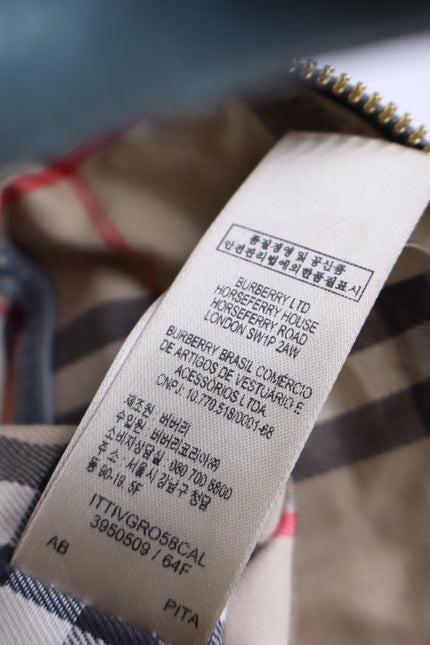BURBERRY Greenwood Bowling Bag Grey Pebbled Leather with Plaid Lining Crossbody