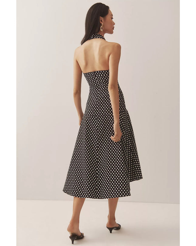 MAEVE Halter Ruched Midi Dress Black Polka Dot NWT Sleeveless Women's 10
