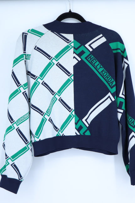 J. LINDEBERG Nelly Korda Knit Jacquard Cardigan Sweater Green Women's XS