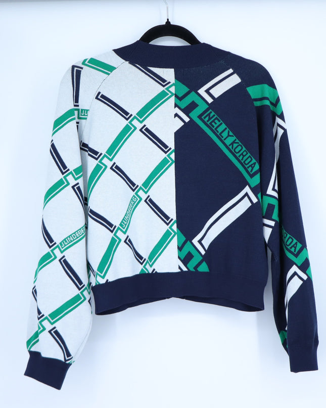 J. LINDEBERG Nelly Korda Knit Jacquard Cardigan Sweater Green Women's XS