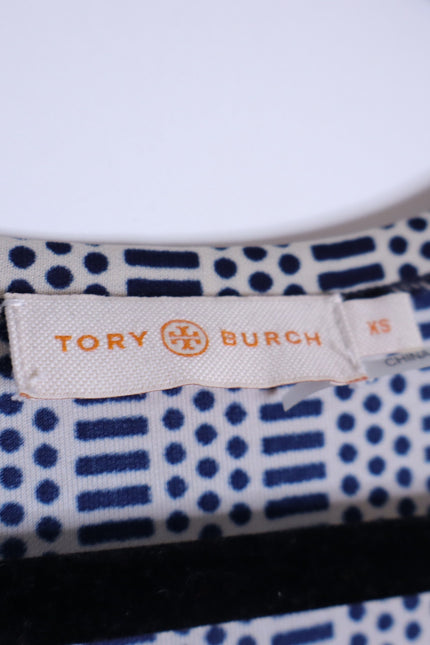 TORY BURCH White and Navy Printed Convertible Column Dress Women's XS